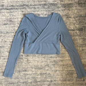 SHEIN Blue Ribbed Wrap Blouse